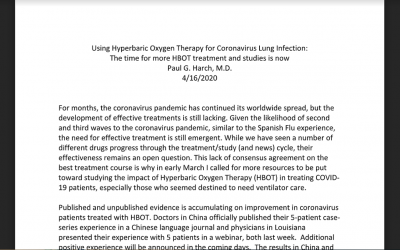 Using Hyperbaric Oxygen Therapy for Coronavirus Lung Infection: The time for more HBOT treatment and studies is now